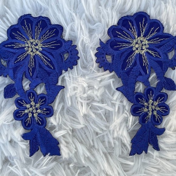 Blue Patch Iron On Embroidery Clothes Patches for Craft Jacket Jeans Set of 2 - Picture 8 of 8